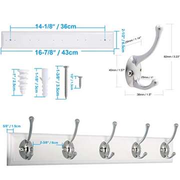 WEBI Coat Rack Wall Mounted,5 Coat Hooks for Hanging Coats,Wooden Wall Coat Rack with Hooks Metal Co...