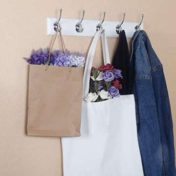 WEBI Coat Rack Wall Mounted,5 Coat Hooks for Hanging Coats,Wooden Wall Coat Rack with Hooks Metal Coat Hanger Wall Mount Hook Rack Hook Rail Towel Hooks for Bathrooms,Entryway,Jacket,Polish Finish