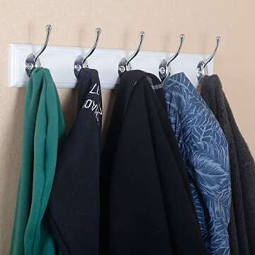 WEBI Coat Rack Wall Mounted,5 Coat Hooks for Hanging Coats,Wooden Wall Coat Rack with Hooks Metal Coat Hanger Wall Mount Hook Rack Hook Rail Towel Hooks for Bathrooms,Entryway,Jacket,Polish Finish