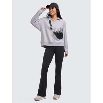 CRZ YOGA Womens Butterluxe High Waist Flare Pants 33.5 Inches - Yoga Bootcut Wide Leg with Pocket Lounge Black Medium