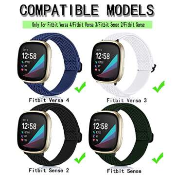 2 Pack Stretchy Band Compatible with Fitbit Versa 3/Fitbit Sense/Fitbit Versa 4/Fitbit Sense 2 Women...