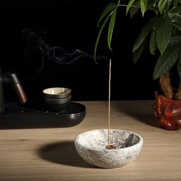 Koville Moroccan Natural Marble Incense Holder, Incense Holders for Sticks, Sturdy Incense Burner Ash Catcher, Ideal for Meditation, Relaxing, Easy to Clean(Gris Lido)