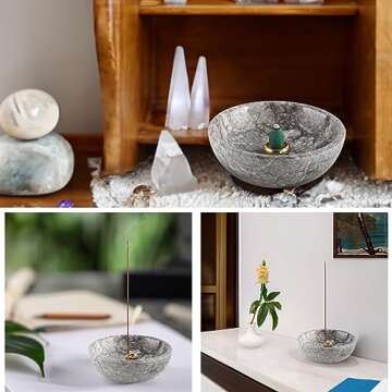 Koville Moroccan Natural Marble Incense Holder, Incense Holders for Sticks, Sturdy Incense Burner Ash Catcher, Ideal for Meditation, Relaxing, Easy to Clean(Gris Lido)