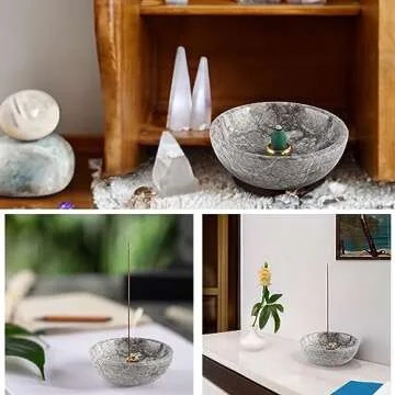 Koville Moroccan Natural Marble Incense Holder, Incense Holders for Sticks, Sturdy Incense Burner Ash Catcher, Ideal for Meditation, Relaxing, Easy to Clean(Gris Lido)