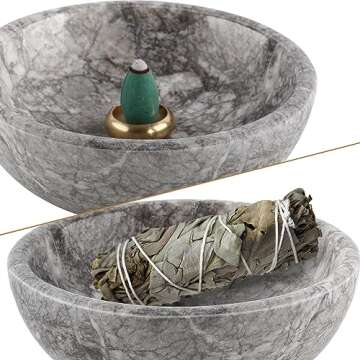Koville Moroccan Natural Marble Incense Holder, Incense Holders for Sticks, Sturdy Incense Burner Ash Catcher, Ideal for Meditation, Relaxing, Easy to Clean(Gris Lido)