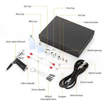 XDOVET Dual-Action Trigger Airbrush Kit Air Brush Painting Set with 0.3mm/0.5mm/0.8mm Needles,2cc/5cc/13cc/20cc/40cc Paint Cup, Air Hose for Tattoo, Makeup, Nail, Model, Art Hobby - for Pro & Beginner