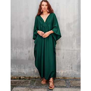 Bsubseach Women Casual Kaftan Dress Batwing Sleeve Plus Size Swimsuit Cover Up Maxi Caftan Dresses D...