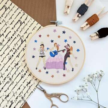 LETISH Star Embroidery Kit for Beginner with Art Vocalist Pattern Adults Starter DIY Needlepoint Cross Stitch Kits Hand Stitches Kit Craft Handy Sewing