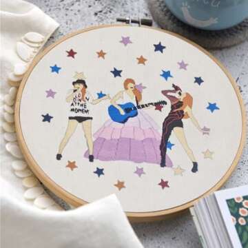 LETISH Star Embroidery Kit for Beginner with Art Vocalist Pattern Adults Starter DIY Needlepoint Cross Stitch Kits Hand Stitches Kit Craft Handy Sewing