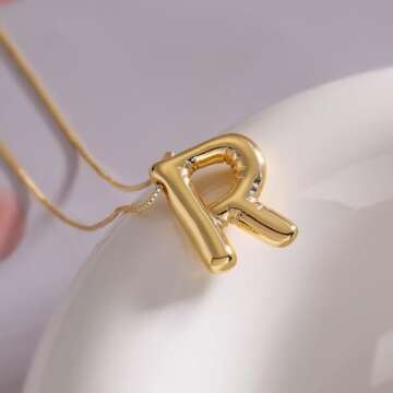 MTINEAPS Bubble Letter Necklace Gold Initial Necklaces for Women Trendy Chunky Charm Pendant Necklac...