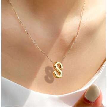 MTINEAPS Bubble Letter Necklace Gold Initial Necklaces for Women Trendy Chunky Charm Pendant Necklaces Gold Jewelry Birthday Gifts for Women Teen Her Mom Grandma Wife Sister R