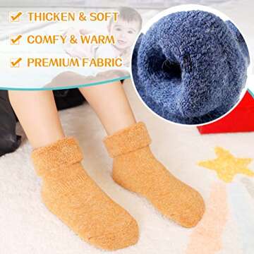 Eyean Baby Wool Grip Sock Soft Winter Warm Thick Non Slip Toddler Boy Girls Crew Socks For Children 6 Pairs (Solid Color, 1-3 Years)