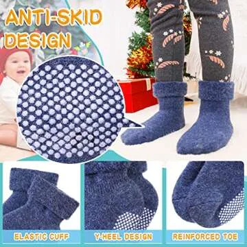 Eyean Baby Wool Grip Sock Soft Winter Warm Thick Non Slip Toddler Boy Girls Crew Socks For Children 6 Pairs (Solid Color, 1-3 Years)