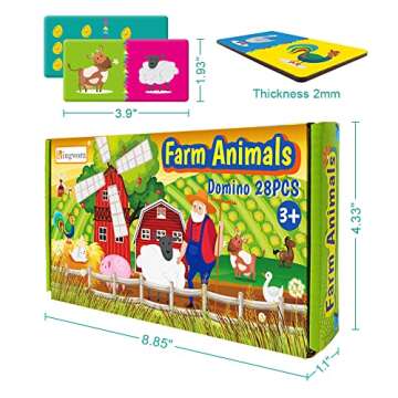 Farm Animals Matching Game,28 pcs Double-Side Dominoes Games,Animal Dominoes for Kids Ages 4-8,Super Fun Family Game,Make A Great Gift for Preschool,Educational Toys for 3+ Year Old