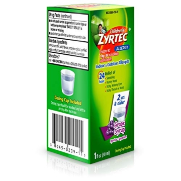 Zyrtec 24 Hr Children’s Allergy Syrup with Cetirizine, Dye- & Sugar-Free, Grape Flavor, 1 fl. oz