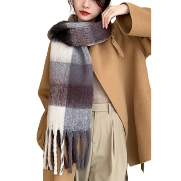 Wander Agio Winter Women's Warm Scarf - Colorful Plaid Shawl for Cold Weather