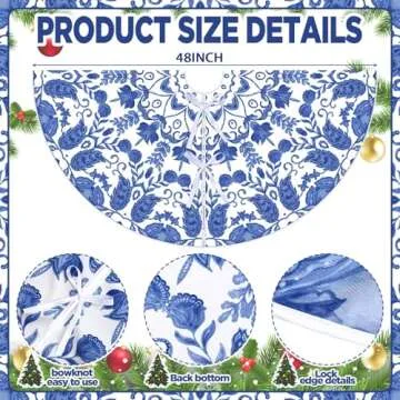 Boao 48 Inch Blue and White Flower Christmas Tree Skirt Chinoiserie Tree Skirt Xmas Round Blue White Tree Decoration Skirts Tree Mat for Holiday Christmas Party Decorations