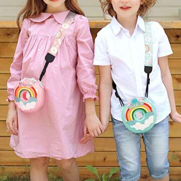 PHEENOWL 13oz Donut Water Bottle with Straw for Kids, BPA Free & Leak Proof Sports Cup for Girls Toddler Drink Bottle with Shoulder Strap for Outdoor and School (Dragon Fruit Donut)