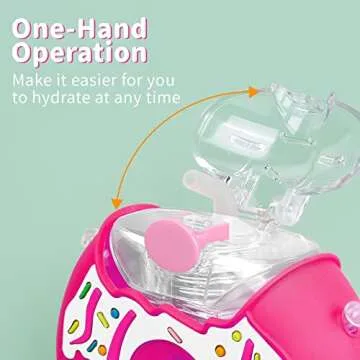 PHEENOWL 13oz Donut Water Bottle with Straw for Kids, BPA Free & Leak Proof Sports Cup for Girls Toddler Drink Bottle with Shoulder Strap for Outdoor and School (Dragon Fruit Donut)