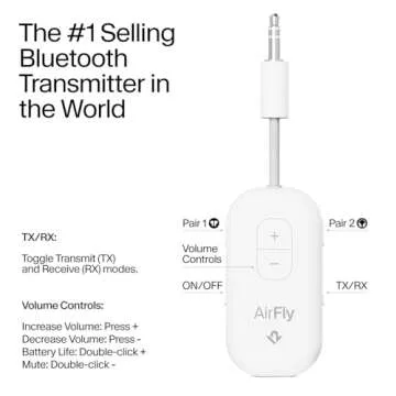 AirFly Pro 2 – Bluetooth Adapter for Airplane, Pair 2 AirPods or Wireless Headphones – 3.5mm AUX...