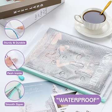 LANDNEOO 30 PCS Mesh Zipper Pouch, [ A 4 Size ] 13.3” x 9.3” Plastic Waterproof Zipper Bags, Large Mesh Bags for Travel Items Organizing Storage, Home Office Supplies