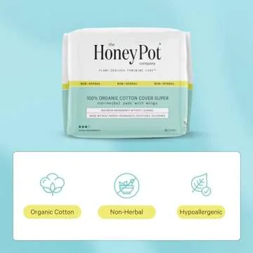 The Honey Pot Company - Sanitary Pads for Women - Non-Herbal Super w/Wings - Organic - Cotton Cover & Ultra-Absorbent Pulp Core - Feminine Care - FSA & HSA Eligible - 16 ct