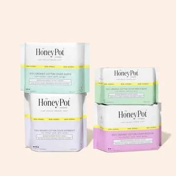 The Honey Pot Company - Sanitary Pads for Women - Non-Herbal Super w/Wings - Organic - Cotton Cover & Ultra-Absorbent Pulp Core - Feminine Care - FSA & HSA Eligible - 16 ct