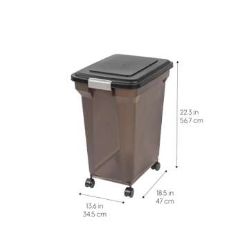 IRIS USA WeatherPro Airtight Dog Food Storage Container, Up to 42 lbs, Attachable Wheels, For Dog Cat Bird and Other Pet Food Storage Bin, Keep Fresh, Easy Mobility, BPA Free, Smoke/Black