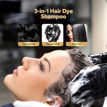HyperHair Black Hair Dye Shampoo, Shampoo for Color Treated Hair, Hair Dye Shampoo 3 In 1, Black Hai...