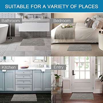 H.VERSAILTEX Bathroom Rugs Sets 2 Piece Bath Mat, Non Slip Thick Shaggy Chenille Bathroom Rugs Soft Bath Mats for Bathroom Extra Absorbent Floor Mats for Living Room (20" x 32"/17" x 24", Dove Grey)