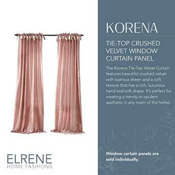 Elrene Home Fashions Korena Tie-Top Crushed Velvet Window Curtain Panel, Rustic-Chic Curtain Panel f...