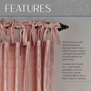 Elrene Home Fashions Korena Tie-Top Crushed Velvet Window Curtain Panel, Rustic-Chic Curtain Panel for Living Room or Bedroom, 52 Inches by 84 Inches, Blush, 1 Panel