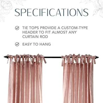 Elrene Home Fashions Korena Tie-Top Crushed Velvet Window Curtain Panel, Rustic-Chic Curtain Panel for Living Room or Bedroom, 52 Inches by 84 Inches, Blush, 1 Panel