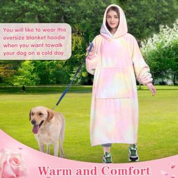 Waitu Wearable Blanket Sweatshirt Gifts for Women and Men, Warm and Cozy Rainbow Blanket Hoodie, Thick Flannel Hoodie Blanket with Sleeves, Blanket Robe for Adults and Kids