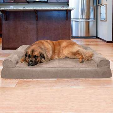 Furhaven Orthopedic Dog Bed for Large Dogs w/ Removable Bolsters & Washable Cover, For Dogs Up to 125 lbs - Plush & Suede Sofa - Almondine, Jumbo Plus/XXL