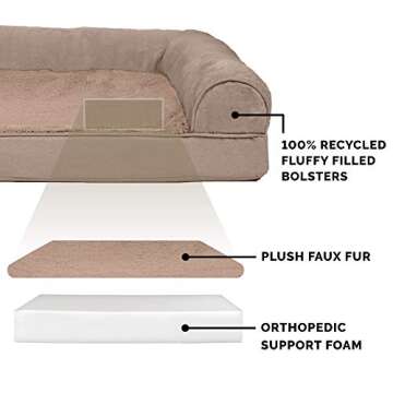 Furhaven Orthopedic Dog Bed for Large Dogs w/ Removable Bolsters & Washable Cover, For Dogs Up to 125 lbs - Plush & Suede Sofa - Almondine, Jumbo Plus/XXL