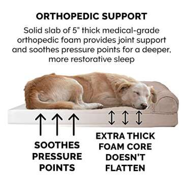 Furhaven Orthopedic Dog Bed for Large Dogs w/ Removable Bolsters & Washable Cover, For Dogs Up to 125 lbs - Plush & Suede Sofa - Almondine, Jumbo Plus/XXL