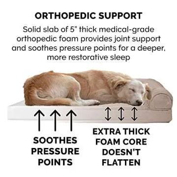 Furhaven Orthopedic Dog Bed for Large Dogs w/ Removable Bolsters & Washable Cover, For Dogs Up to 125 lbs - Plush & Suede Sofa - Almondine, Jumbo Plus/XXL