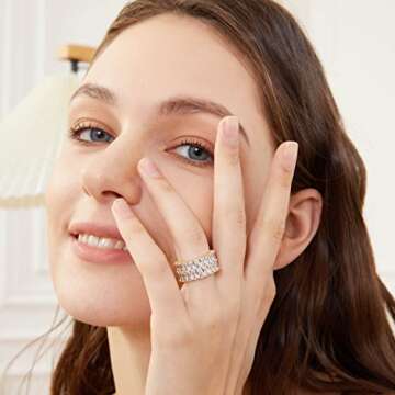 OPOMOMO Eternity Ring Wedding Bands, 18K Gold Plated, 2 Rows Emerald Cut