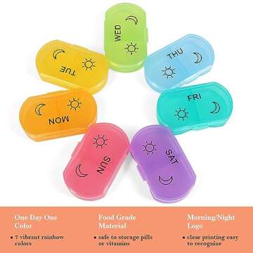 HRX Package Little Daily Pill Box Case – AM PM for 7 Days, Portable Medication Organizer