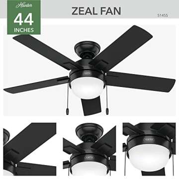 Hunter Fan Company 51455 Zeal Ceiling Fan, 44, Black