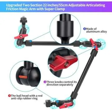 Magic Arm Camera Mount, 22" Camera Desk Mount Arm, Articulating Arm Tripod Clamp w Thread Adapter, F...
