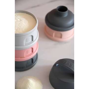 BEABA Formula and Snack Container, Baby Formula Dispenser, Toddler Baby Snack Storage Container, Holds up to 11 Doses of Milk Powder Per Compartment, Made in France, Rose