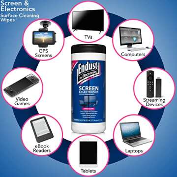 Endust for Electronics; Screen & Surface Cleaning Wipes, Great LCD and Plasma Wipes, 70 Wipes (11506)