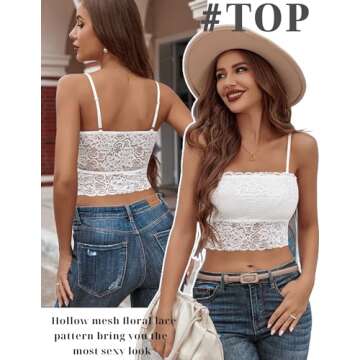 Avidlove Lace Crop Top Bralette Spaghetti Strap Tank Top Tops Shirts (White Large)