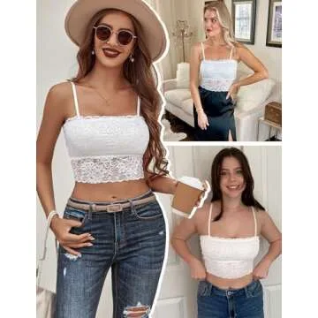 Avidlove Lace Crop Top Bralette Spaghetti Strap Tank Top Tops Shirts (White Large)