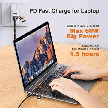 USB C Multi Fast Charging Cable PD 60W Nylon Braided Cord 4-in-1 3A USB/C to Type C/Phone Fast Sync Charger Adapter Compatible with Laptop/Tablet/Phone (Black, 4ft)