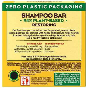 Garnier Whole Blends Restoring Shampoo Bar - Honey Treasures, Eco-Friendly & Nourishing