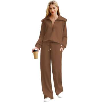 XIEERDUO Loungewear Set Women Fall Fashion 2024 Sweatsuit Set 2 Piece Outfits Brown M