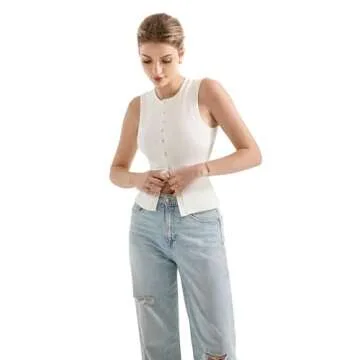 SUUKSESS Trendy Button Down Ribbed Tank Top for Women